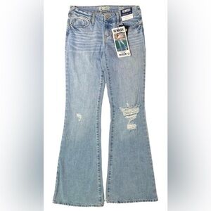 REWASH Low-Rise Distressed Flare Jeans